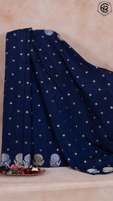 Royal Blue Floral Open Border Banarasi Warm Silk Saree